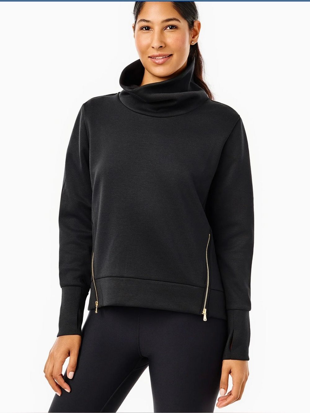 Addison Bay Black Cowlneck Pullover with Gold Zippers